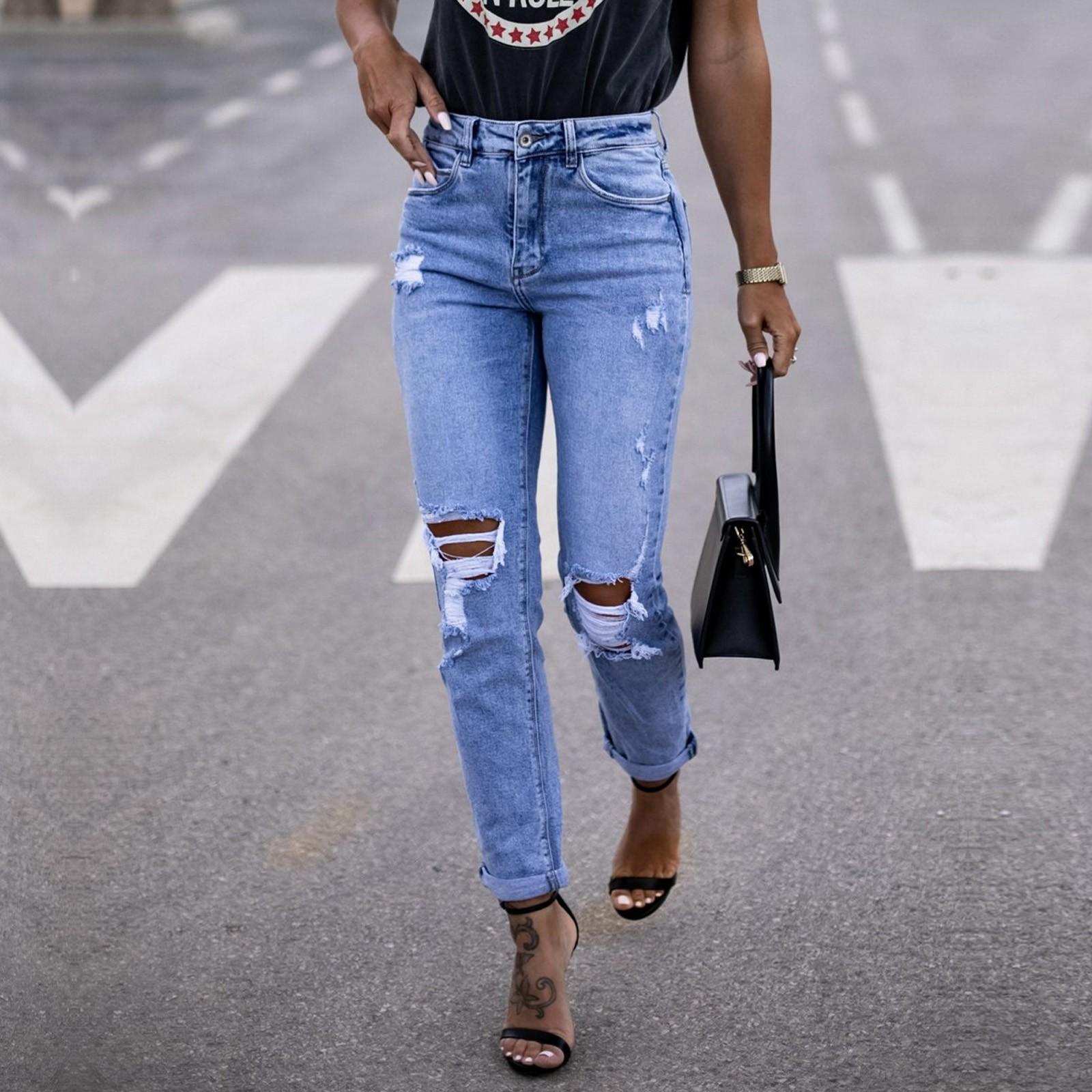

Women s Solid Color Jeans Stretch Slim Fit Distressed Denim Shorts S синій
