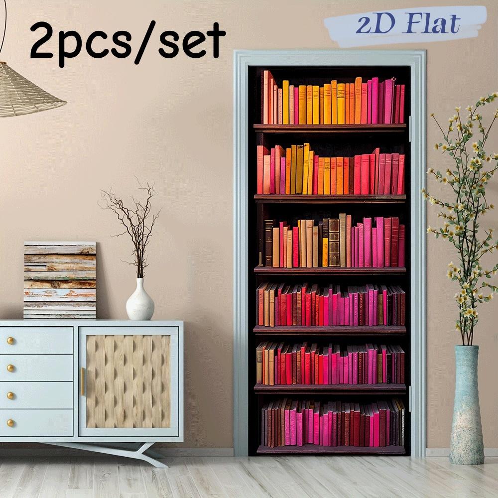 

2pcs Retro Rainbow Bookshelf Wall Stickers Creative Study Room Bedroom Decoration Stickers Literary Book Patterns Home Backgroun (as the picture,38.5x200cmx2)