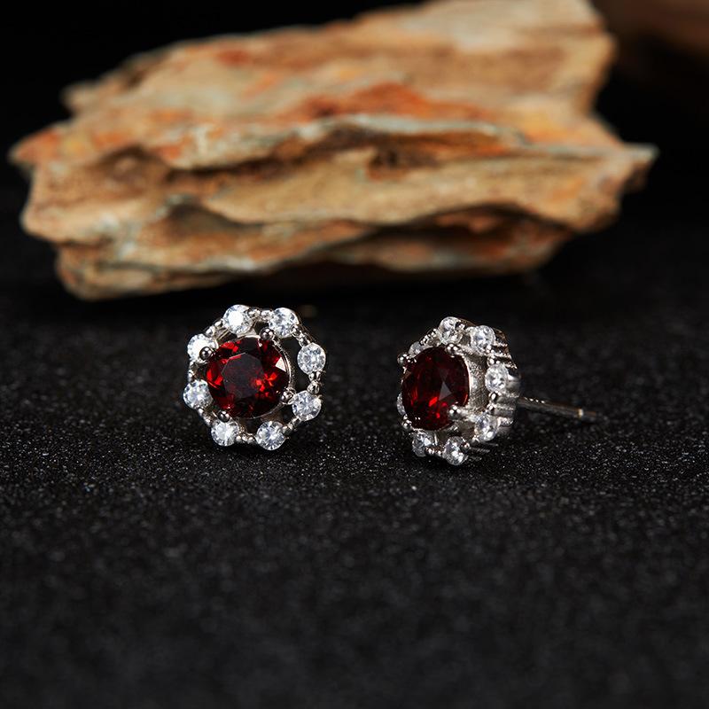 S925 Sterling Silver Natural Topaz Citrine Amethyst Olive Garnet Color Treasure Ring Women'S Jewelry Set Earrings