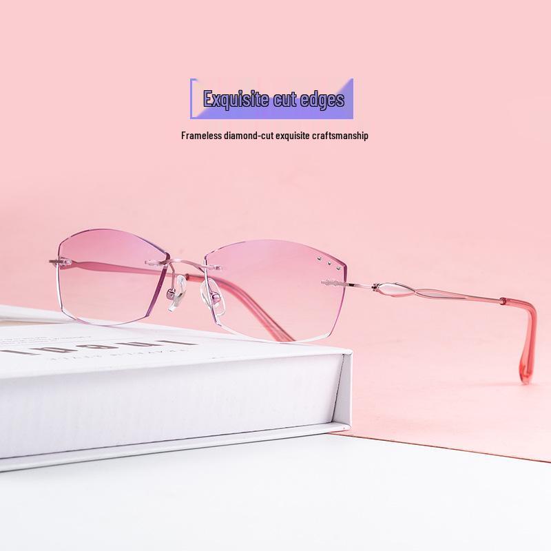 

Women s Rimless Diamond Cut Anti-Blue Light Resin Reading Glasses +350