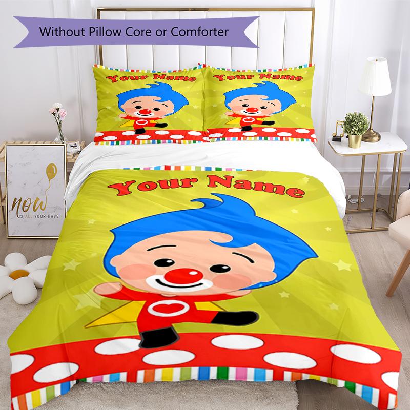 Set de lenjerie de pat Plim Plim cu Nume Personalizat 3 buc. Închidere cu fermoar pentru husa pilotei Include 1 husă de pilotă și 2 fețe de pernă, Moale și Confortabil pentru Toate Anotimpurile.