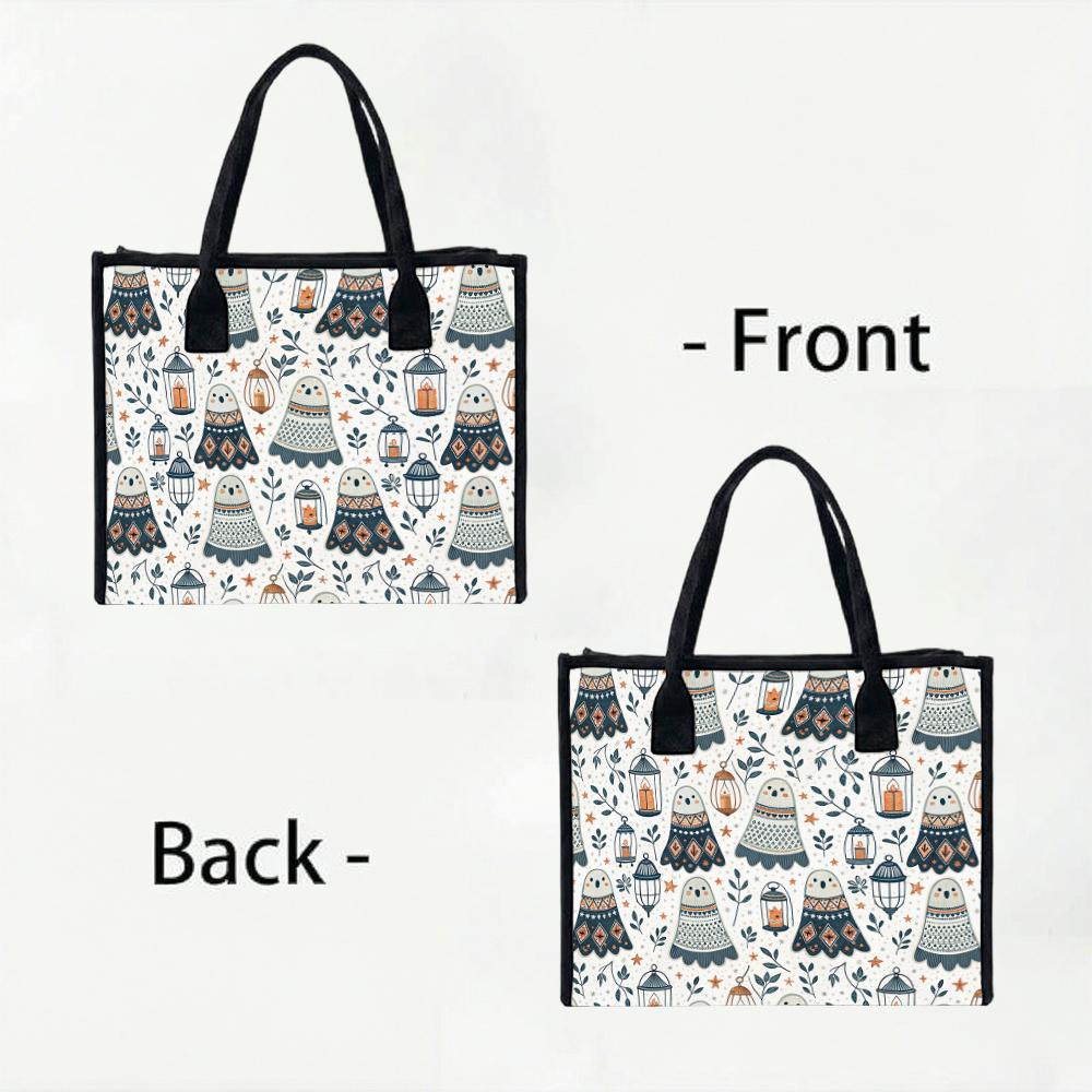 Cute Ghost Pattern Canvas Tote Bag for Daily Shopping Portable Durable Women Casual Handbag