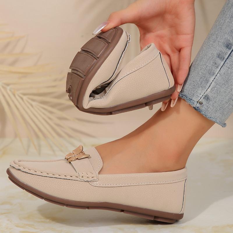 Módní podzimní nazouvací mokasíny pro ženy s kulatou špičkou, dámské baleríny s kovovou mašlí, měkkou podrážkou a ploché boty pro ženy, ležérní jednobarevné tenisky Zapatos Mujer