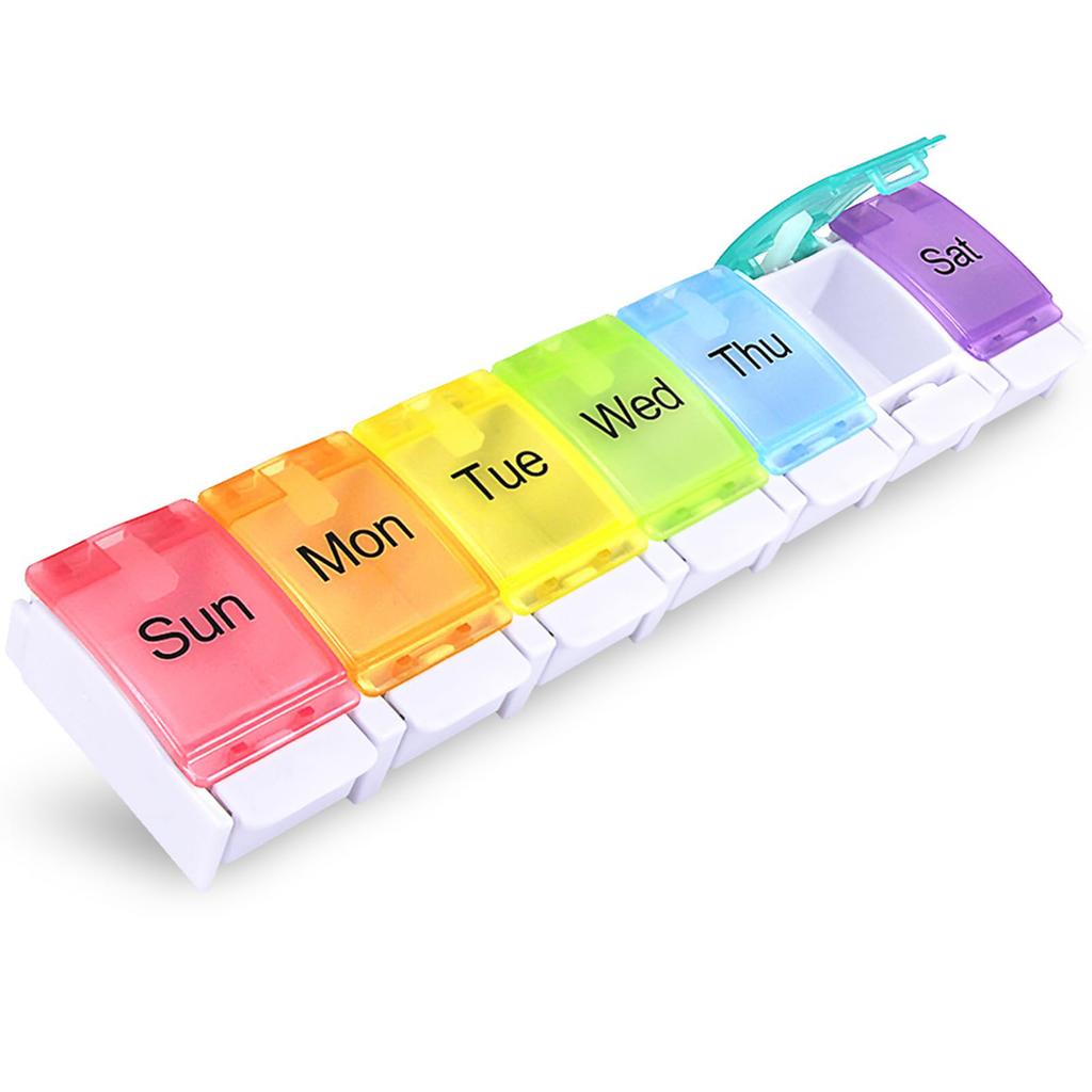 Wöchentlicher Pillenorganisator Arthritis-freundlich, BPA-frei Reise 7-Tage-Pillenbox-Etui mit Federöffnungsdesign und großem Fach
