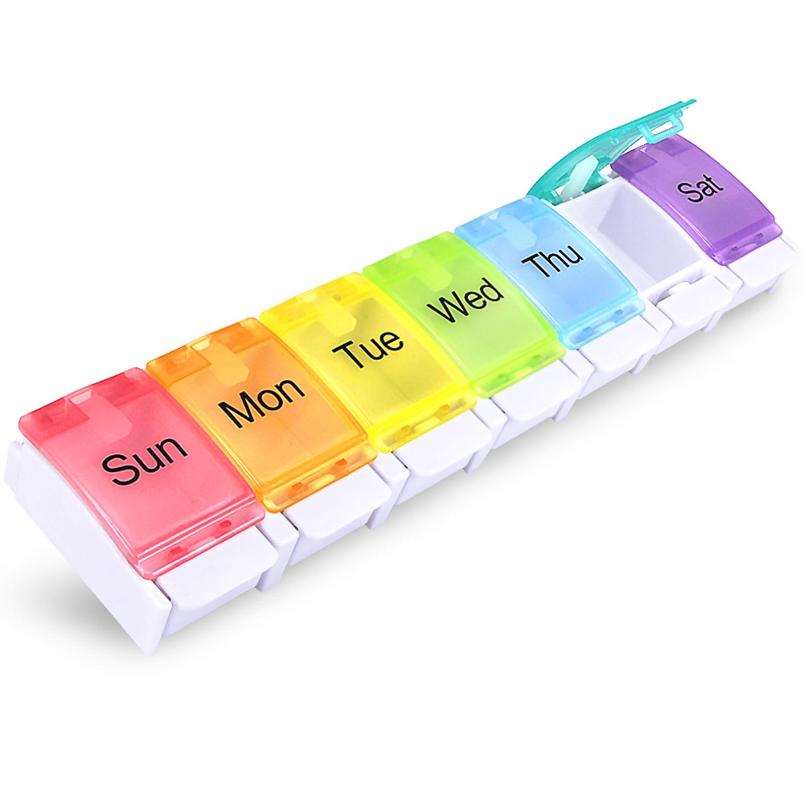 

Еженедельный органайзер для таблеток, удобный при артрите, не содержит БФА, дорожный 7-дневный контейнер для таблеток с пружинным механизмом открытия и большим отделением