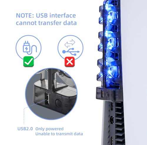 PS5 Cooling Fan, Triple Fan, Cooling Stand for PlayStation 5 (Disc/Digital Edition), USB Powered, with Switch and LED Indicator, Charging Only USB Por