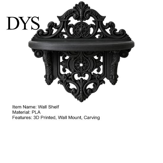 Home Decor Wall Shelf Vintage Floating for Wall, 3D Printed Gothic Carving Display Shelf, Style Mount Black Storage Rack Office Living Room Mounted