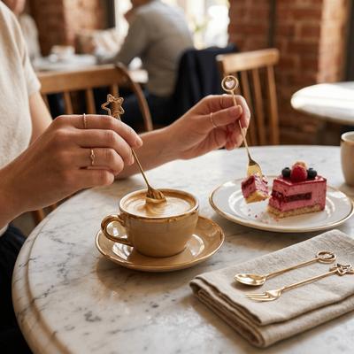 4Pcs Long Slim Handle Dessert Spoon Rustless Steel Star Pendant Spoon Coffee Spoon  For Wedding