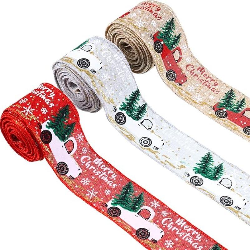 Christmas Woven Ribbon Imitation Linen Satin for Gift Packaging Bow Accessories Decorative Holiday Ribbons for DIY Craft Decor
