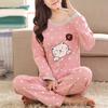Casual Women Cartoon Animal Print O Neck Top Long Pants Pajamas Sleepwear Set