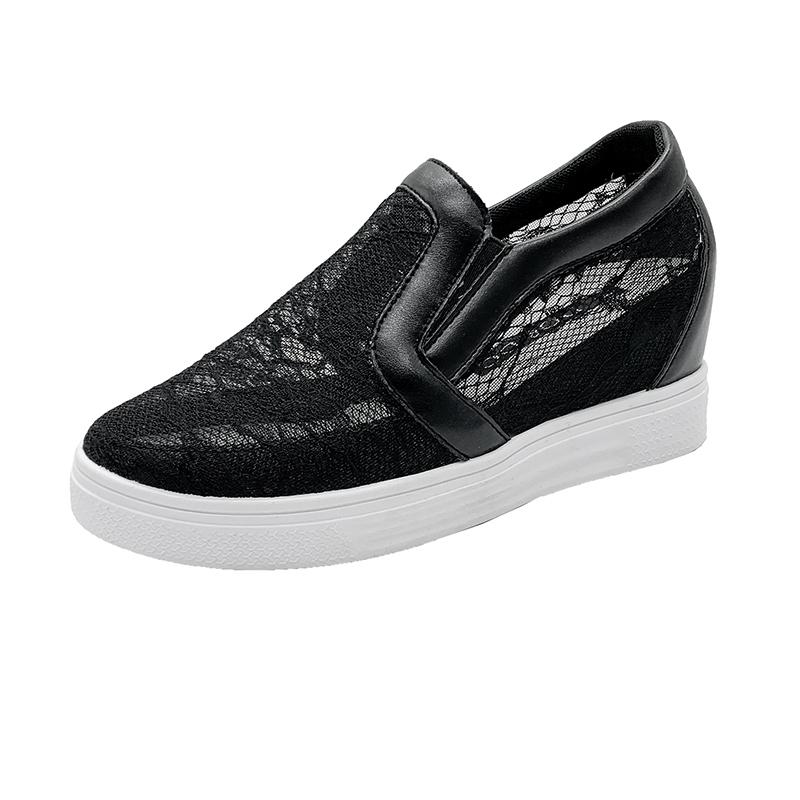 Women Wedge Platform Sneakers Rubber Leather High Heels Lace Up Shoes Pointed Toe Height Increasing Creepers White 2023