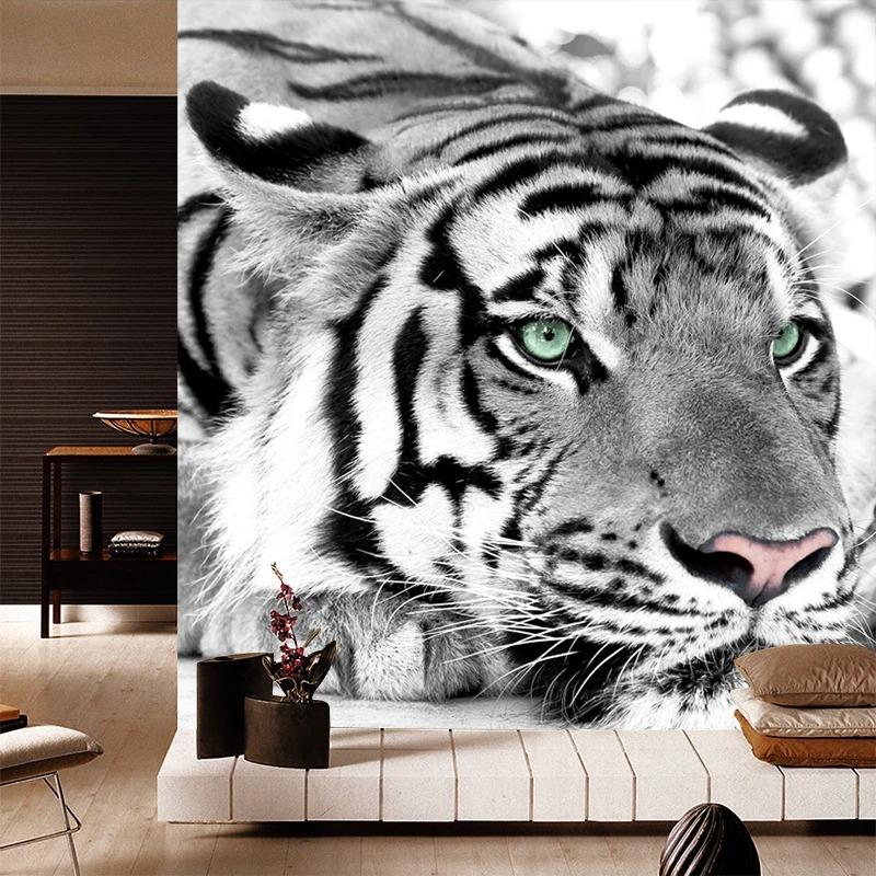 3D Stereo Black and White Tiger Photo Mural Wall Paper for Living Room TV Background Home Decor 3D Room Wallpaper
