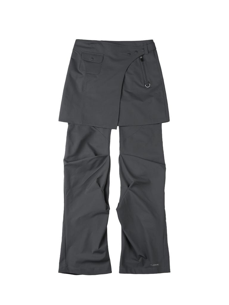 TUOMIO Wrap Skirt Tucked Pants [Charcoal]
