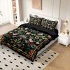 3pcs Black Retro Floral Print Coreless Duvet Cover Set Multi Size Bedroom Dormitory Soft and Comfortable Machine Washable