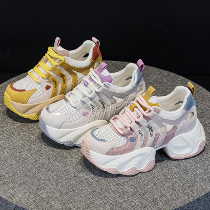 Inner Height Increase Leather Dad Shoes Women's Summer New Versatile Korean Version Thick-soled Muffin