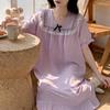 2026 Summer Women's Woven Cotton Nightgown with Bra Pads - Princess Style Short-Sleeve Long Dress