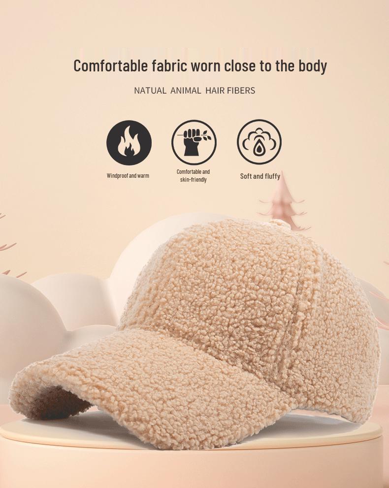 Unisex Korean Style Thickened Lamb Wool Baseball Cap for Autumn and Winter - Solid Color, Warm, Casual Outdoor Hat