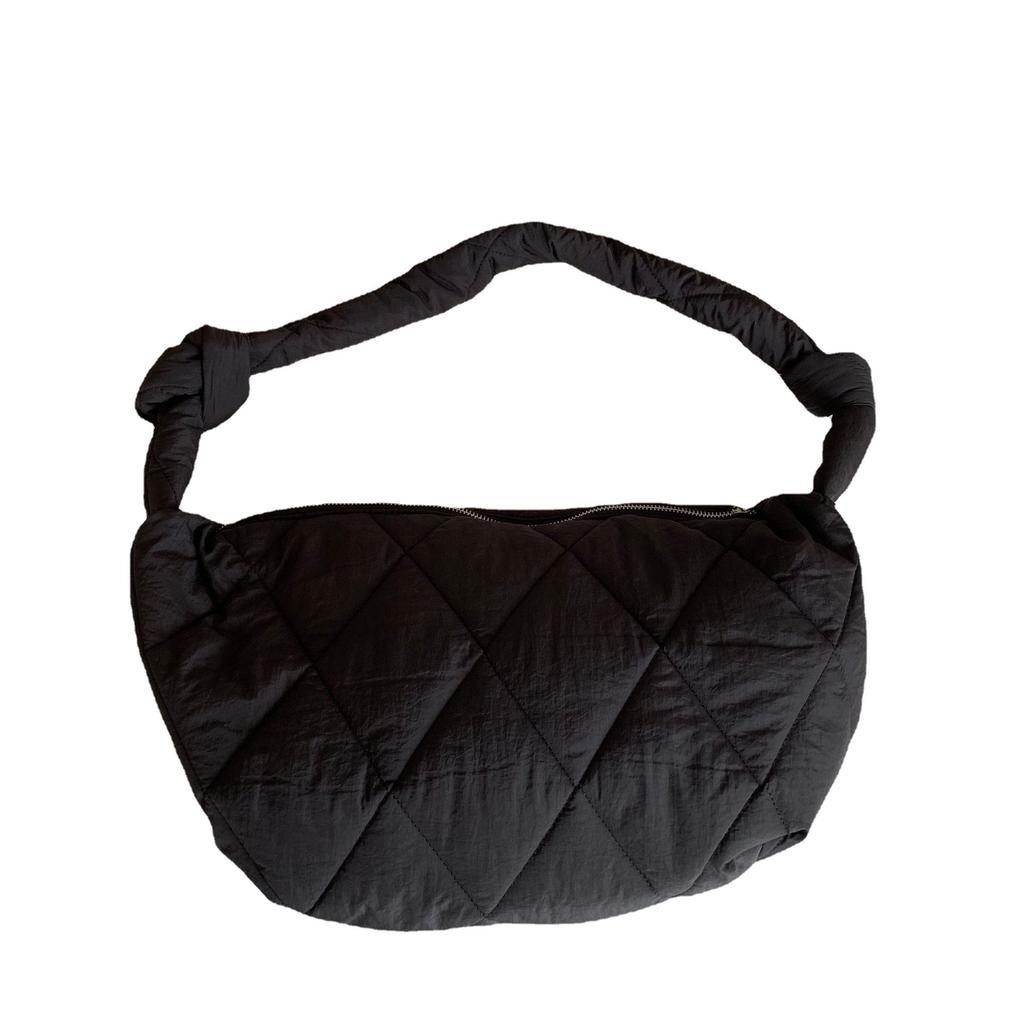 Large Capacity Korean Version Single Shoulder Diagonal Cross Dumpling Bag Embroidered Grid Nylon Moon Bag Retro Fashion and Western-style Girl Bag