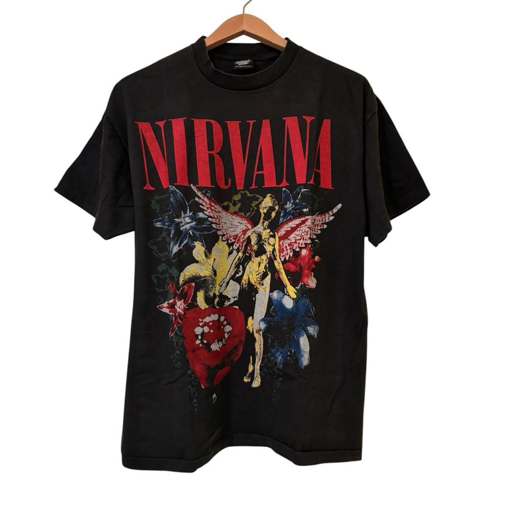 Nirvana In Utero Forma de Corazón Estampado Vintage Camiseta de Puntada Simple Talla Moderna XL Camiseta Unisex