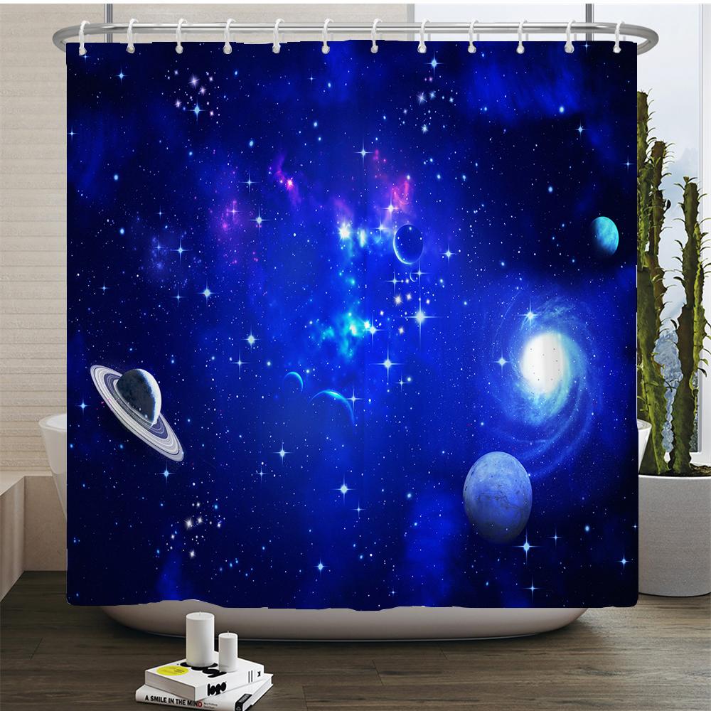 Moon Starry Sky Shower Curtain Midnight View Dreamy Mystic Bathroom Curtains Waterproof Fabric Home Decor Curtain With Hooks