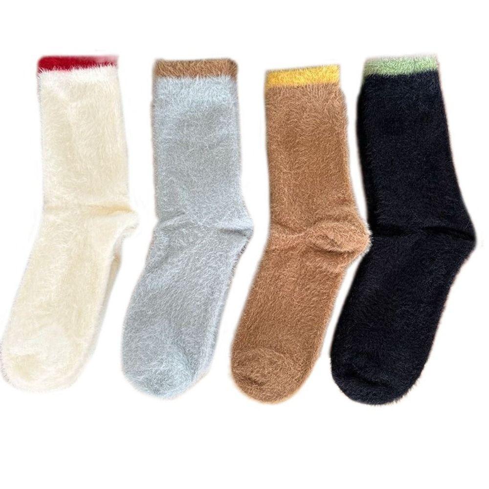 4Pairs Stripe Thicken Warm Socks Pile Up Tube Sock Women Fashion Winter Fluffy Socks  Women