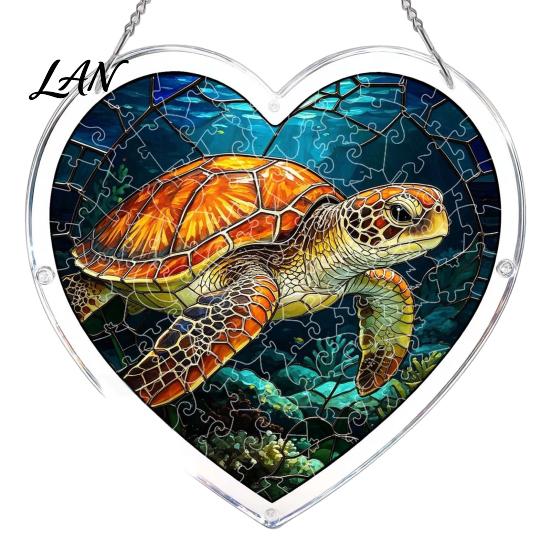 Colorful Pattern Wall Hanging Acrylic Puzzle Suncatcher, Window Pendant, Heart Shape Stained Glass Realistic Effect Style Sun Catcher Decoration,