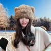 2025 Winter Cute Plush Earflap Knitted Bear Hat for Women - Korean Style Woolen Hat