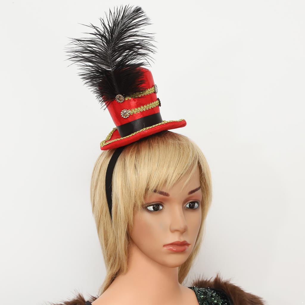Adults Kids Soldier Mini Top Hat Headband with Feather for Ringmaster Circus Carnival Party