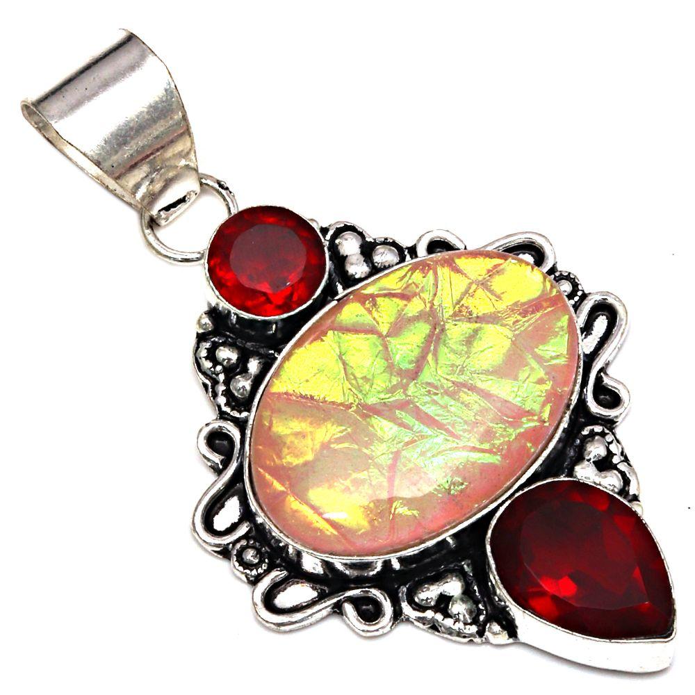 

Pendant Austrelian Opal Garnet Gemstone Silver Jewelry 2.25