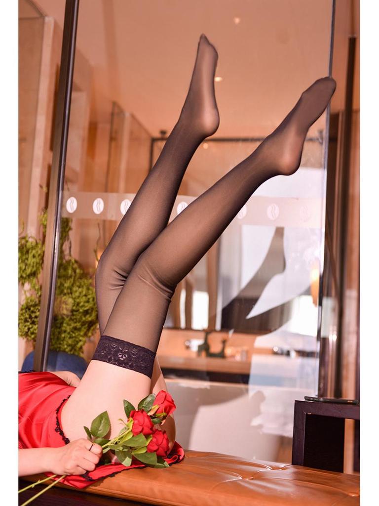 Herbst-Winter Overknee Spitze Silikon Rutschfest Damen Plus Samt Oberschenkelstrümpfe - Falscher Transparenz-Look