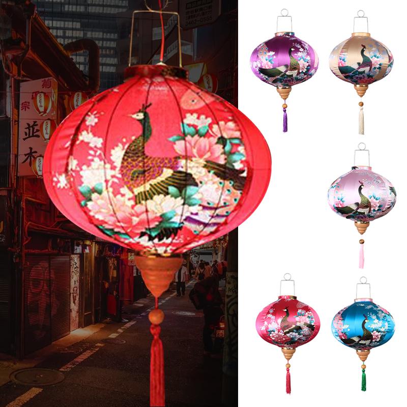 14 Inch Retro Chinese Silk Lanterns Japan Vietnam Mid-autumn Lantern For Outdoor Wedding Spring Festival Party Hanging Decor