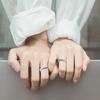 2 Pcs Sea Blue Meteoric Star Couple Rings Wedding Bands Adjustable for Him & Her