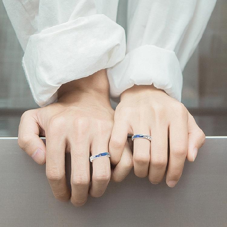 2 Pcs Sea Blue Meteoric Star Couple Rings Wedding Bands Adjustable for Him & Her