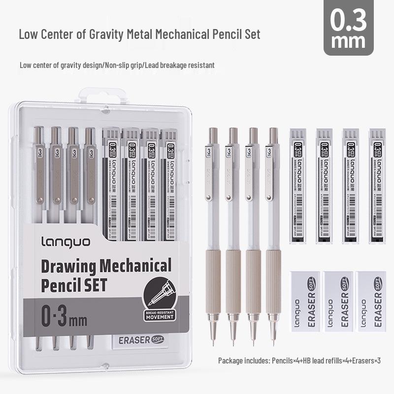 Blue Fruit Mechanical Pencil Set with Low Center of Gravity, Retractable Tip, Non-Breaking Lead - Ideal for Student Drawing & Design