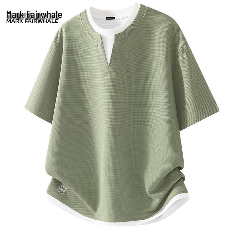 Mark Fairwhale Men's Waffle Knit V-Neck Layered Look T-Shirt