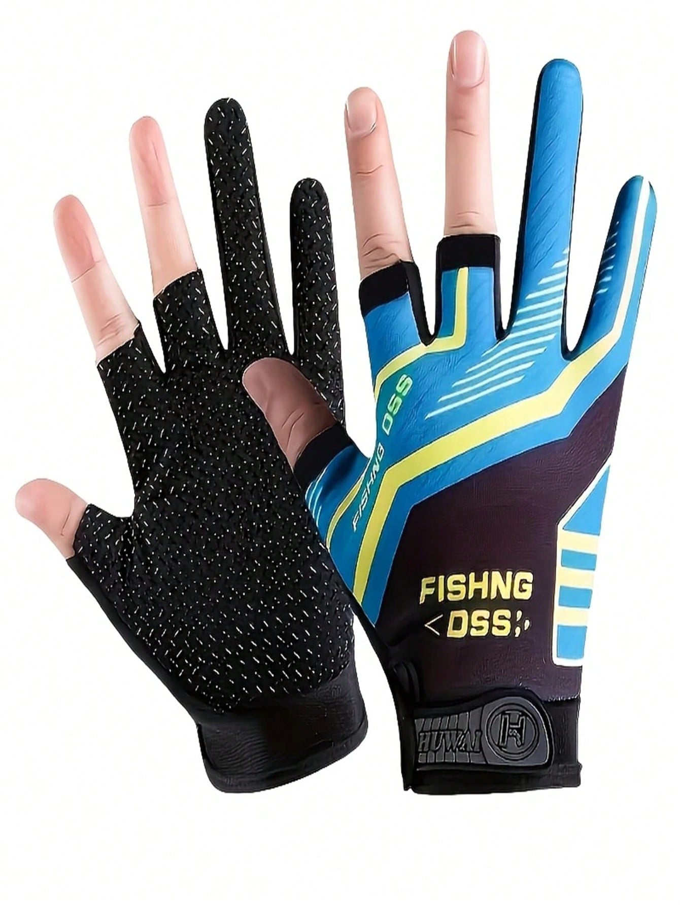 

1 пара рыболовных перчаток с открытыми пальцами - Прочная конструкция. Тонкая ткань с высокой эластичностью, воздухопроницаемостью и прохладой. Особенности не- One Size синий
