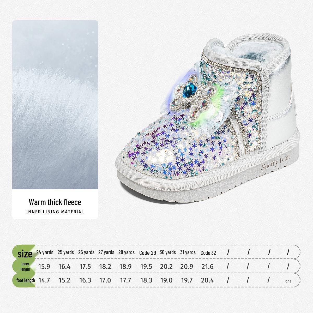Snuffy Girls  Elsa Crystal Winter Princess Snow Boots with Velvet Lining 28 серебряный песка