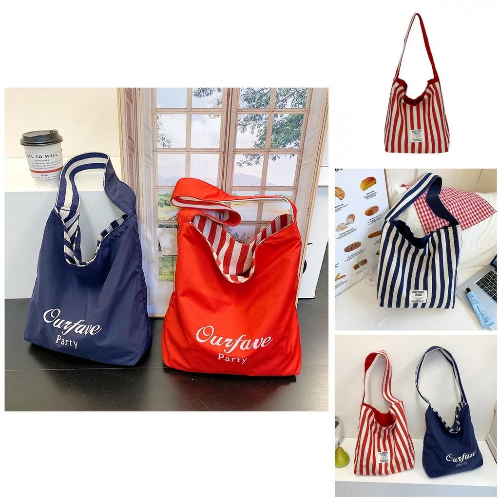 Borsa a Tote in Tela da Donna con Strisce Eleganti e Design Bicolore per l'Uso Quotidiano