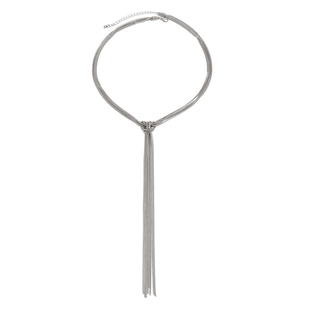 Fashion Style Metal Chain Knotted Fringed Necklace, Personalized Long Ccb Round Bead Necklace For Women