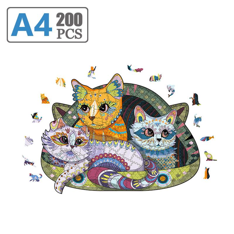 

Красочный милый кот деревянный пазл персонализированный 3D пазл взрослый детский подарок форма доска набор игрушек DIY интерактивная игра игрушки A21