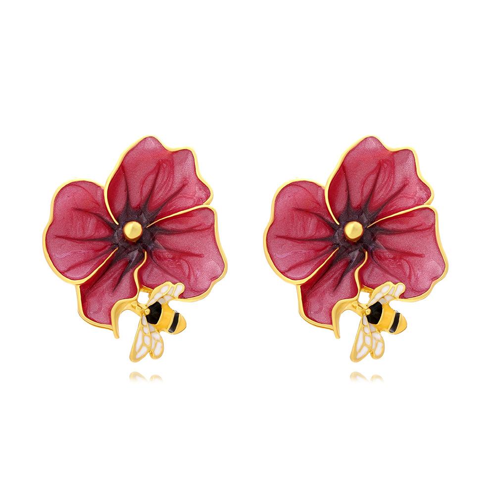 

Metal Bee Flower Insect Dangle Earrings for Women New Simple Classic Design Zircon Party Accessories