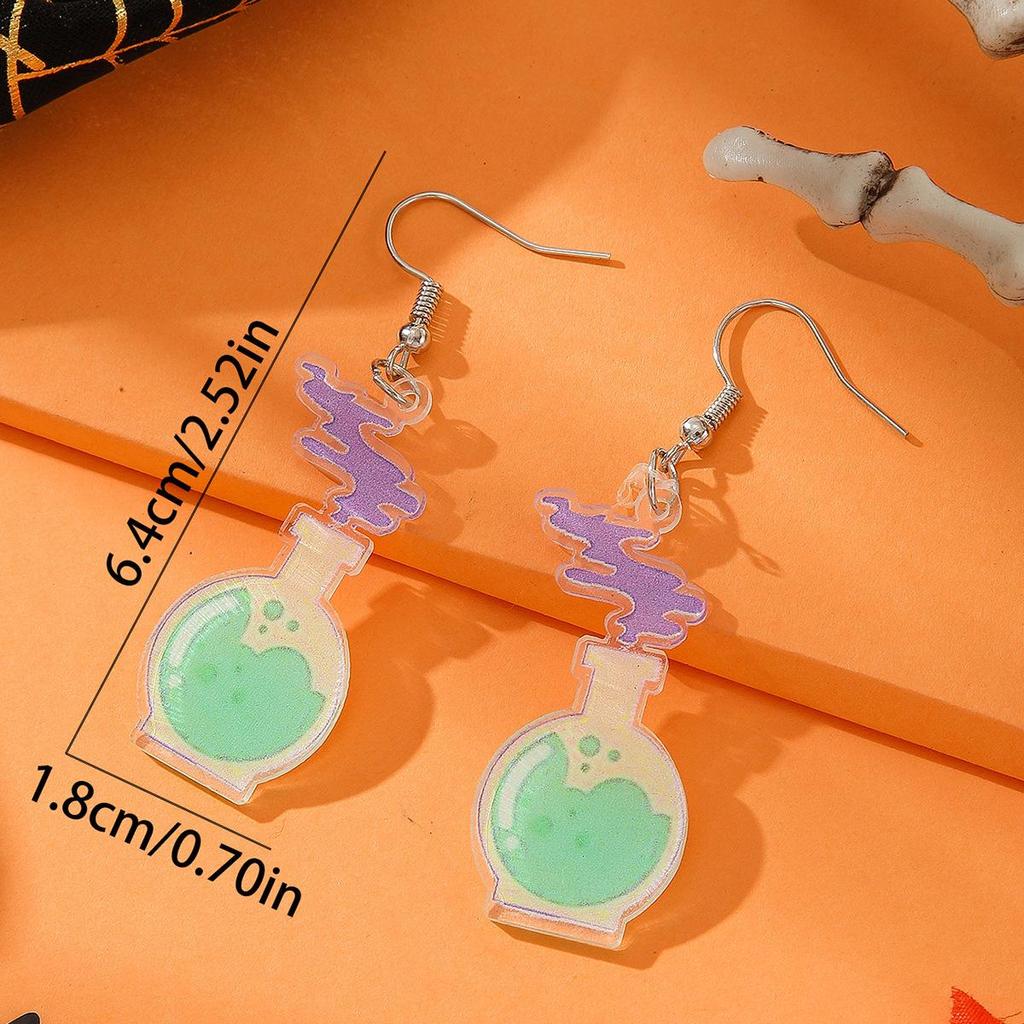 Halloween Witch Potion Bottle Acrylic Earrings - Unique and Fashionable Design