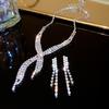 Retro Rhinestone Geometric Water Drop Earring & Necklace Set - Fashion Luxury Clavicle Chain for Women