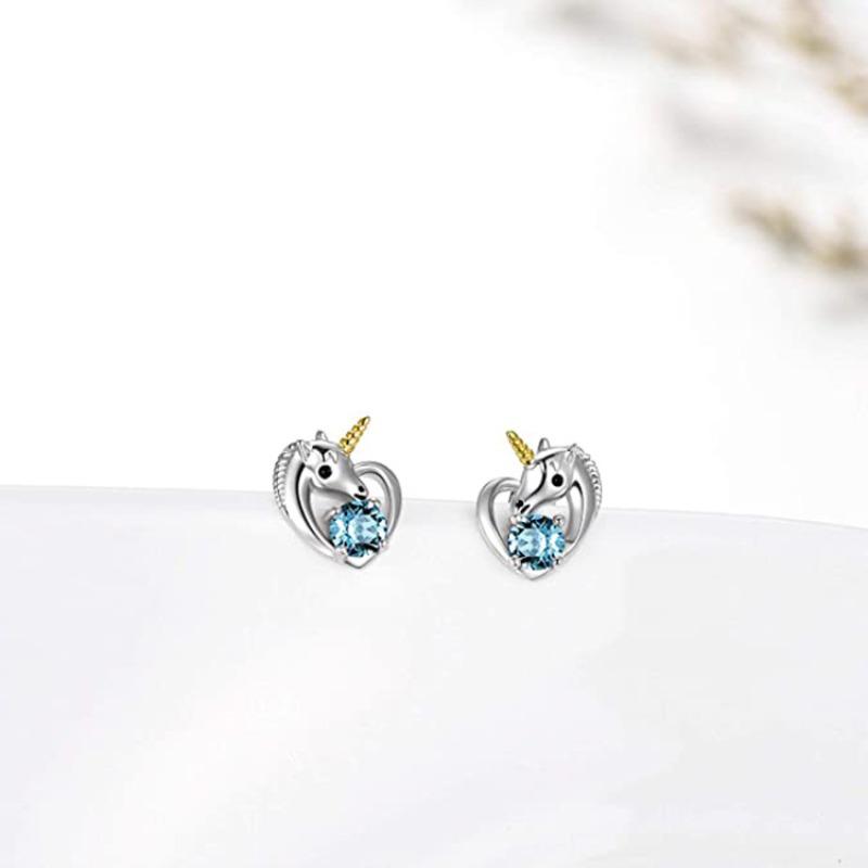 1 Pair, Stylish, Inlaid with Synthetic Zircon. Creative Unicorn Stud Earrings