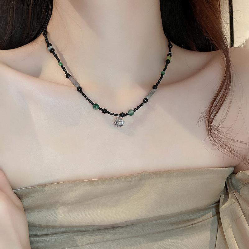 

Колье из пресноводного жемчуга-фритиллария и искусственного кристалла, круглое, богемное, свежая цепочка для ключицы, модное винтажное колье