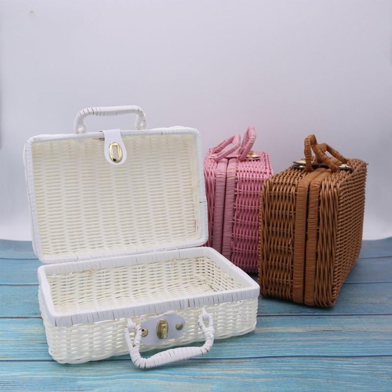Portable Travel Toiletry Makeup Bag Woven Ratton Gift Box Cosmetic Organizer Large Capacity for Women Girls