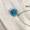 925 Sterling Silber Stilvoller Exquisiter Meeresblau Zirkon Herz Anhänger Halskette Geburtstagsparty Jubiläumsgeschenk