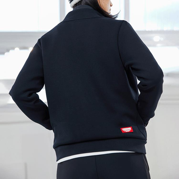 Anta Solid Color Stand Collar Sports Zip Jacket Women Outerwear Black 162217756-4