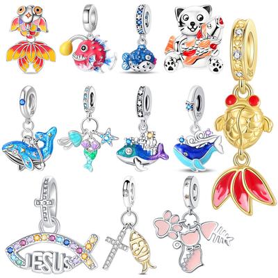Copper Fish Charms Koi Fish Goldfish Shark Pendants Beads Fit Original Bracelet Jewelry Diy Marking Gift