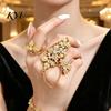 Women Hand Jewelry Rhinestone Flower Link Chain Ring, Bling Floral Leaf Full Finger Ring Statement with Chain, Adjustable Open for Girls